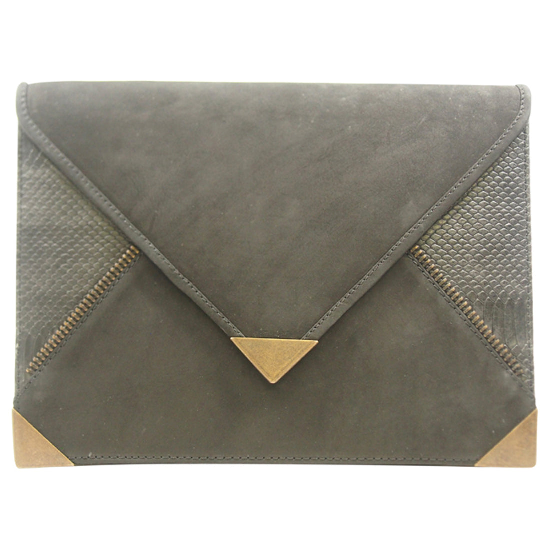 Corinne Nubuck/Snake Envelope Clutch-Black