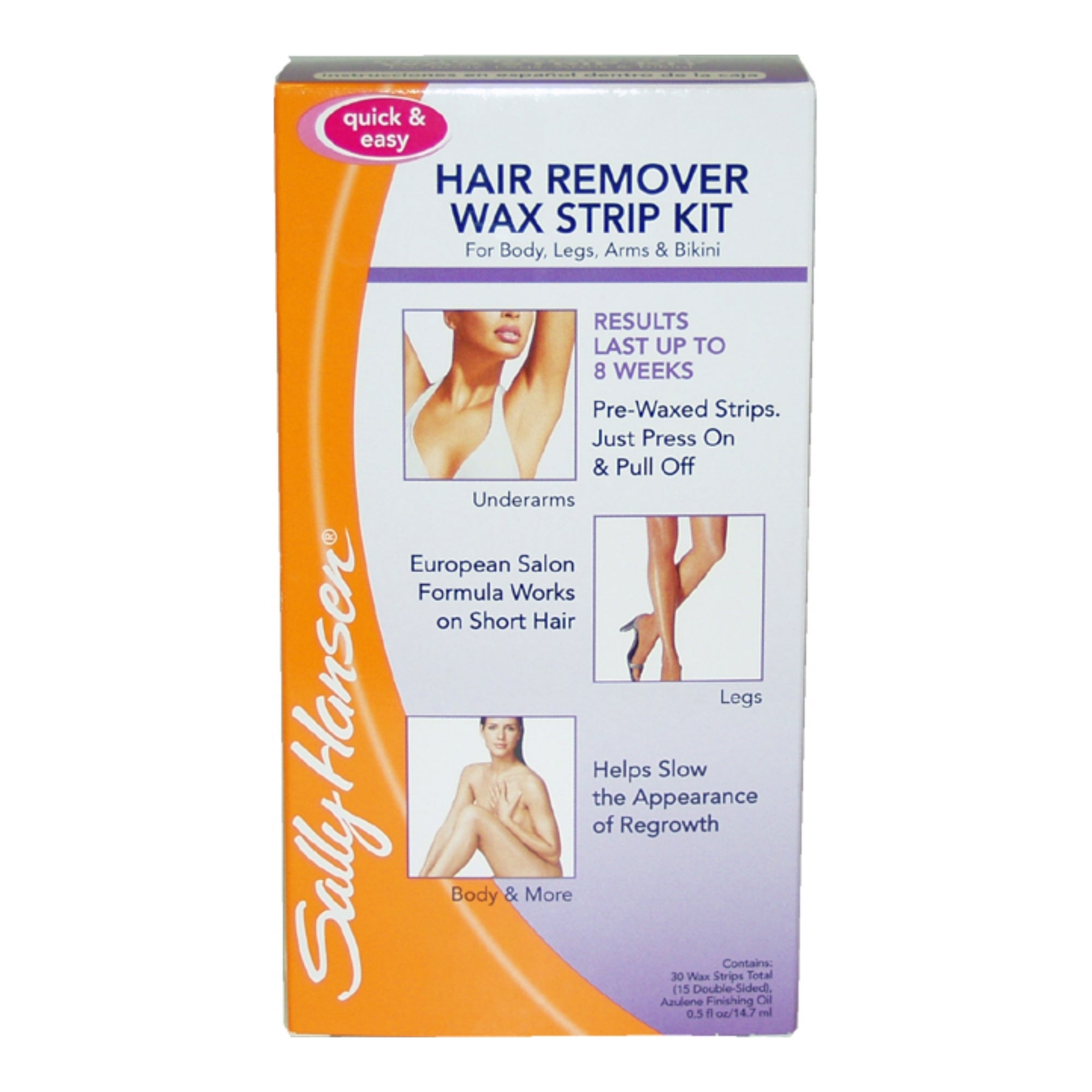 Quick and Easy Hair Remover Wax Strip Kit For Under Arms Legs and Body by Sally Hansen for Women - 1 Pack Wax Strip