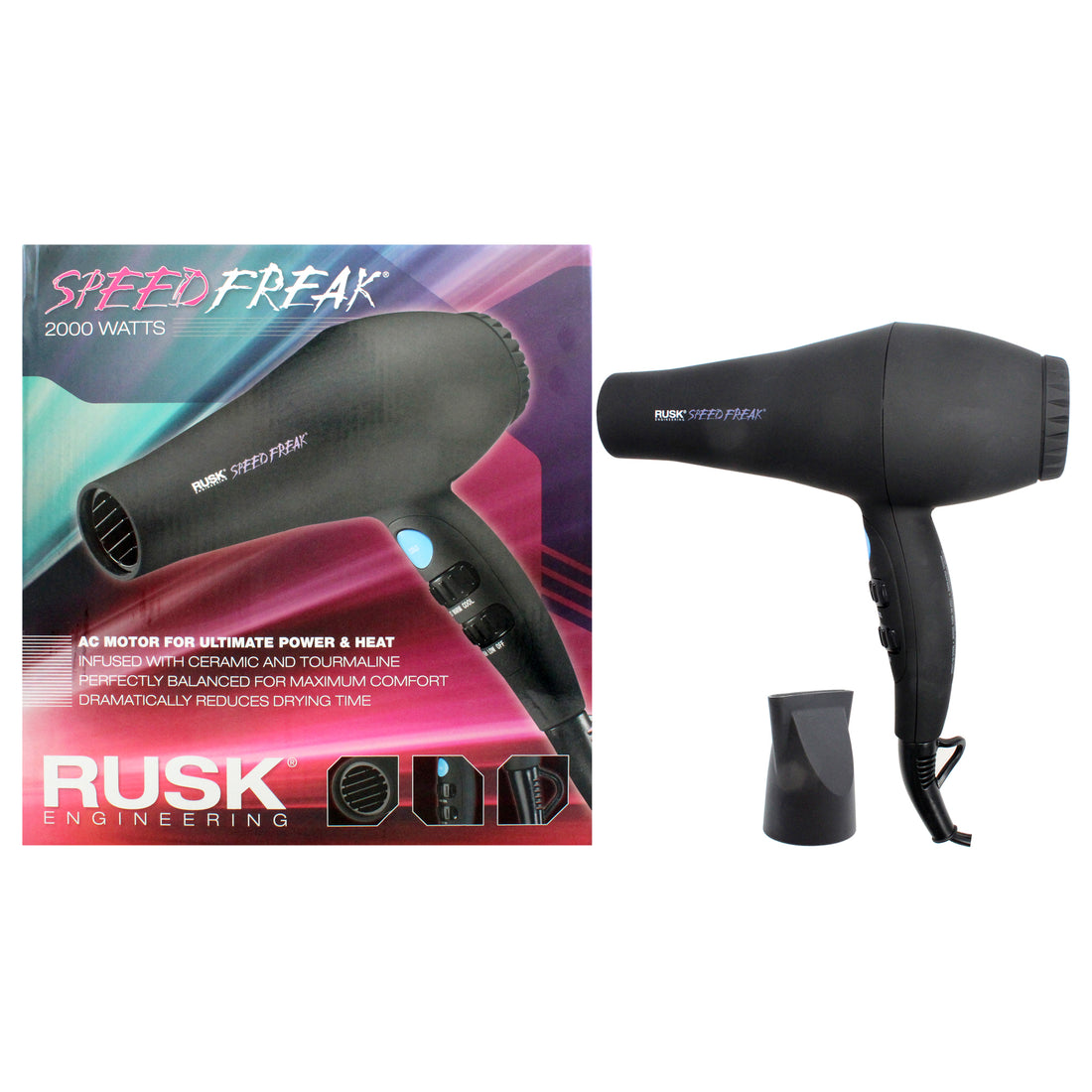 Speed Freak 2000 Watts Dryer - Model # IREHF6688 - Black by Rusk for Unisex - 1 Pc Hair Dryer