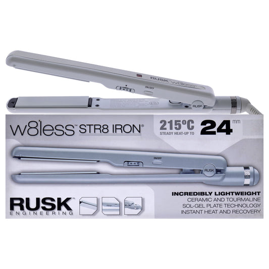 W8less Str8 Iron Ceramic and Tourmaline Flat Iron - IREW8LS2510 - White by Rusk for Unisex - 1 Inch Flat Iron