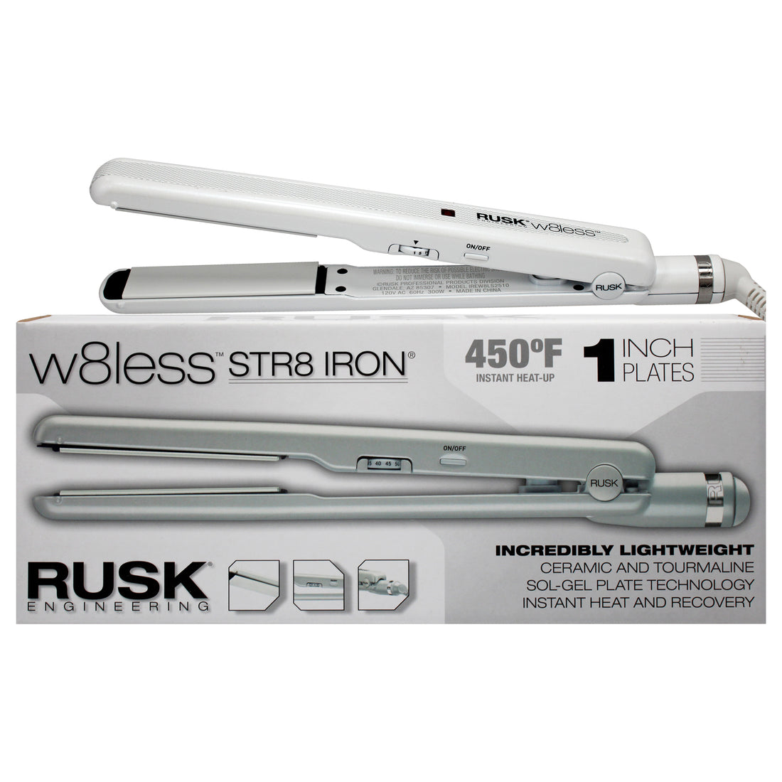 W8less Str8 Iron Ceramic and Tourmaline Flat Iron - IREW8LS2510 - White