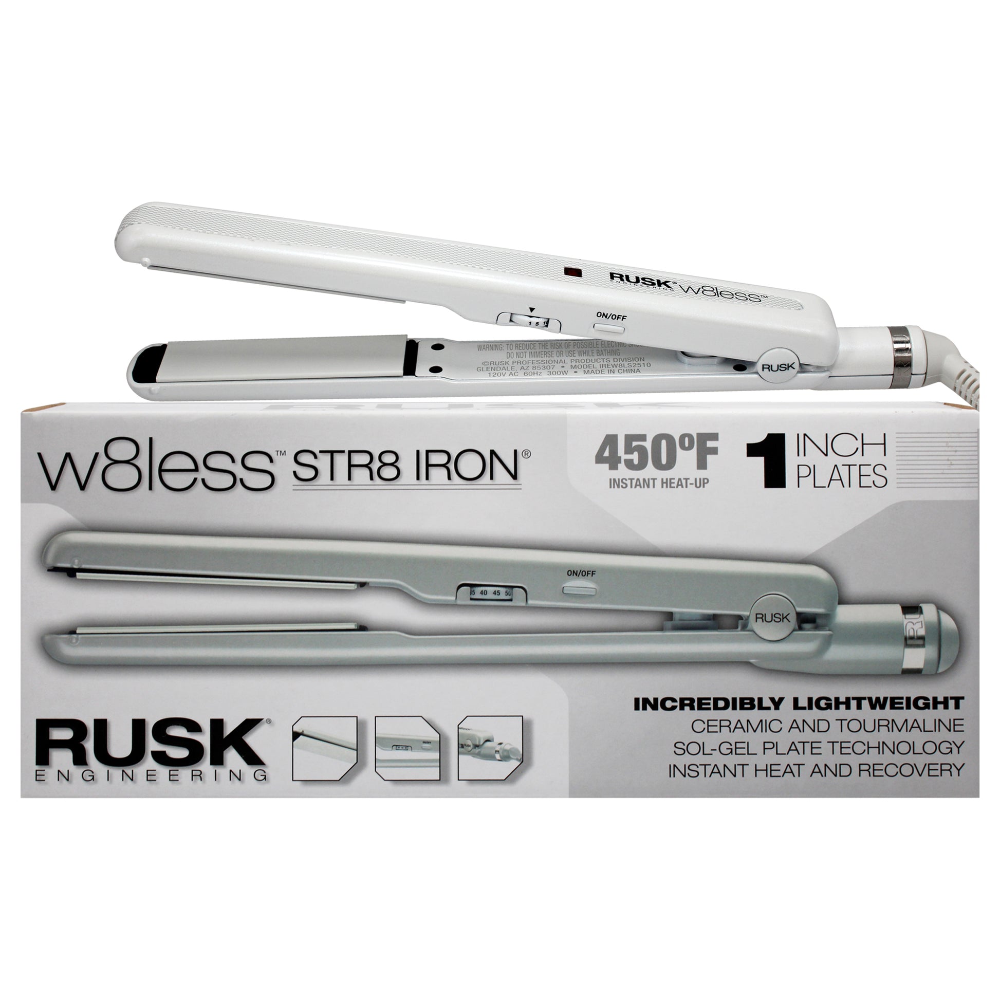 W8less Str8 Iron Ceramic and Tourmaline Flat Iron - IREW8LS2510 - White