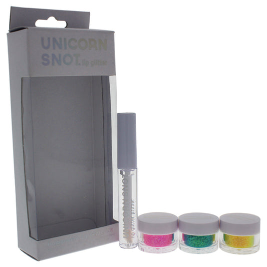 Holographic Lip Glitter Kit by Unicorn Snot for Women - 4 Pc  0.06oz Clear Primer, 3 x 0.10oz Jars Loose Glitter