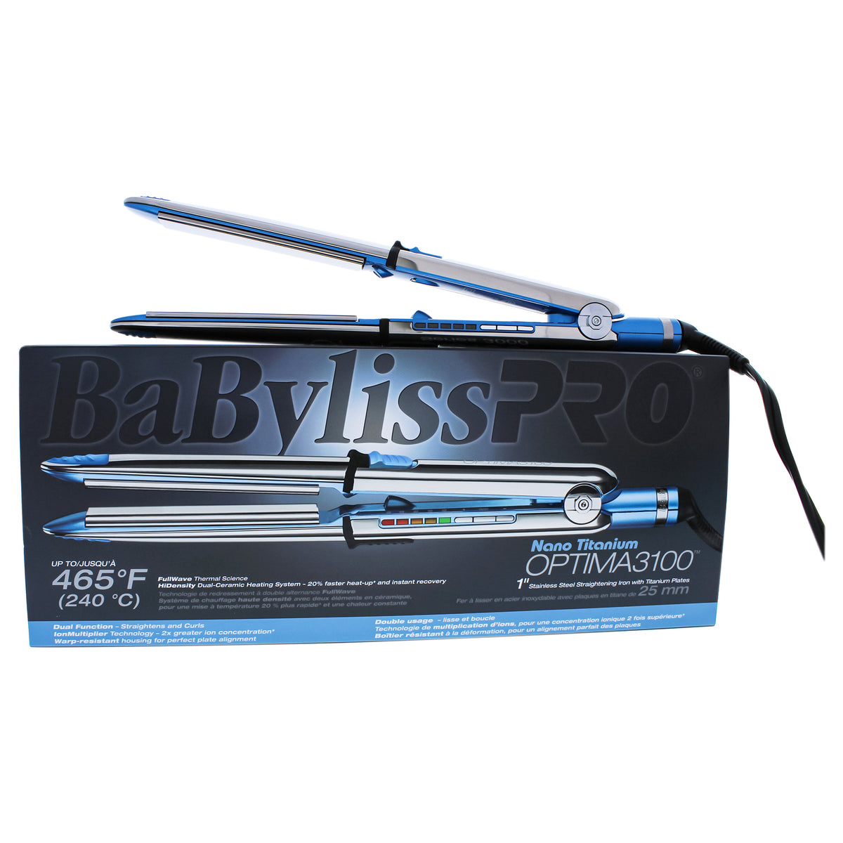 Nano Titanium Optima 3100 Flat Iron - Model BABSS3100TC - Silver-Blue