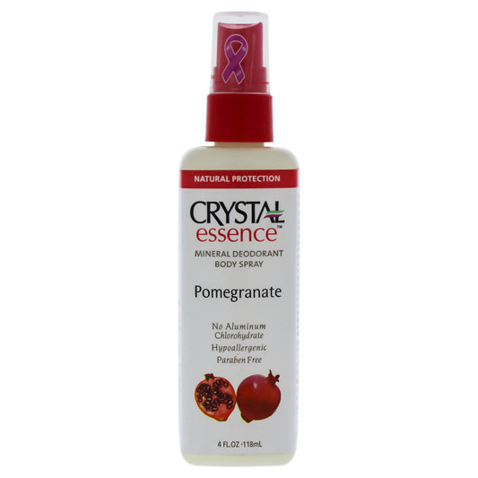 Essence Mineral Deodorant Body Spray Pomegranate by Crystal Distributors for Women - 4 oz Deodorant Spray