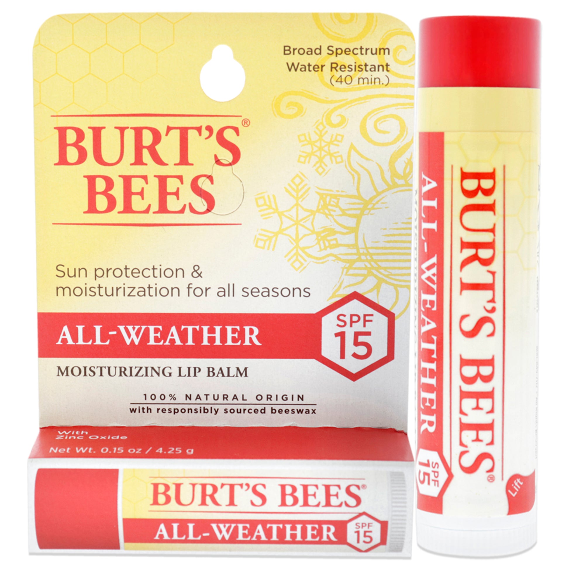 All-Weather Moisturizing Lip Balm Blister SPF 15 by Burts Bees for Unisex - 0.15 oz Lip Balm