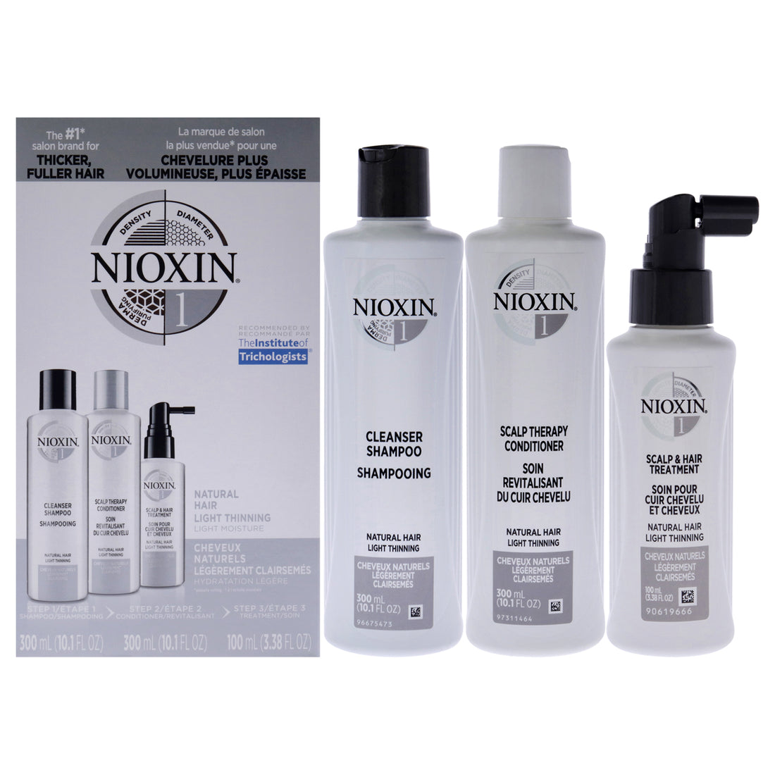 System 1 Kit by Nioxin for Unisex - 3 Pc 10.1oz Cleanser Shampoo, 10.1 oz Scalp Therapy Conditioner, 3.38oz Scalp and Hair Treatment