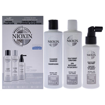 System 1 Kit by Nioxin for Unisex - 3 Pc 10.1oz Cleanser Shampoo, 10.1 oz Scalp Therapy Conditioner, 3.38oz Scalp and Hair Treatment