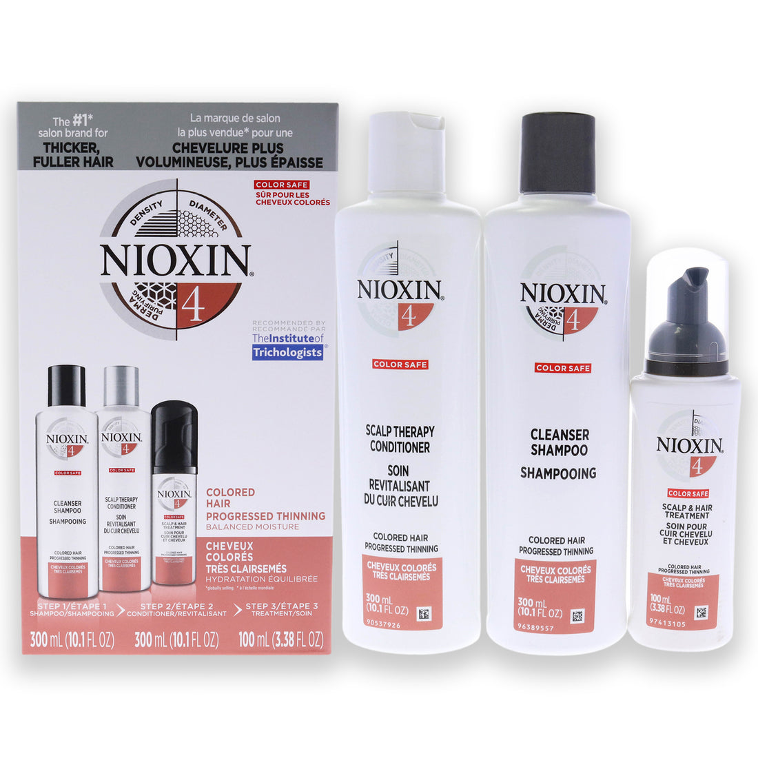 System 4 Kit by Nioxin for Unisex 3 Pc 10.1oz Color Safe Cleanser Shampoo, 10.1 oz Color Safe Scalp Therapy Conditioner, 3.38oz Color Safe Scalp and Hair Treatment