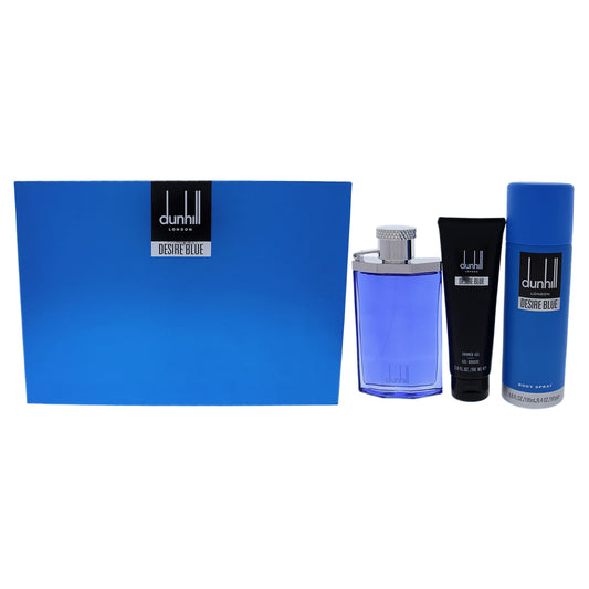 Desire Blue by Alfred Dunhill for Men 3 Pc Gift Set 3.4oz EDT Spray, 3oz Shower Gel, 6.6 oz Body Spray