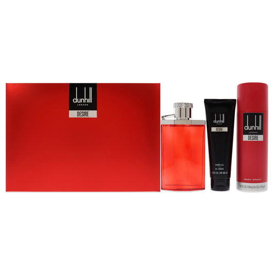 Desire Red London by Alfred Dunhill for Men 3 Pc Gift Set 3.4oz EDT Spray, 3oz Shower Gel, 6.6 oz Body Spray