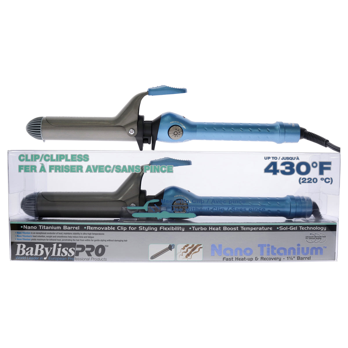 Nano Titanium Clip-Clipless Curling Iron - BABNT5125CSC - Blue-Grey