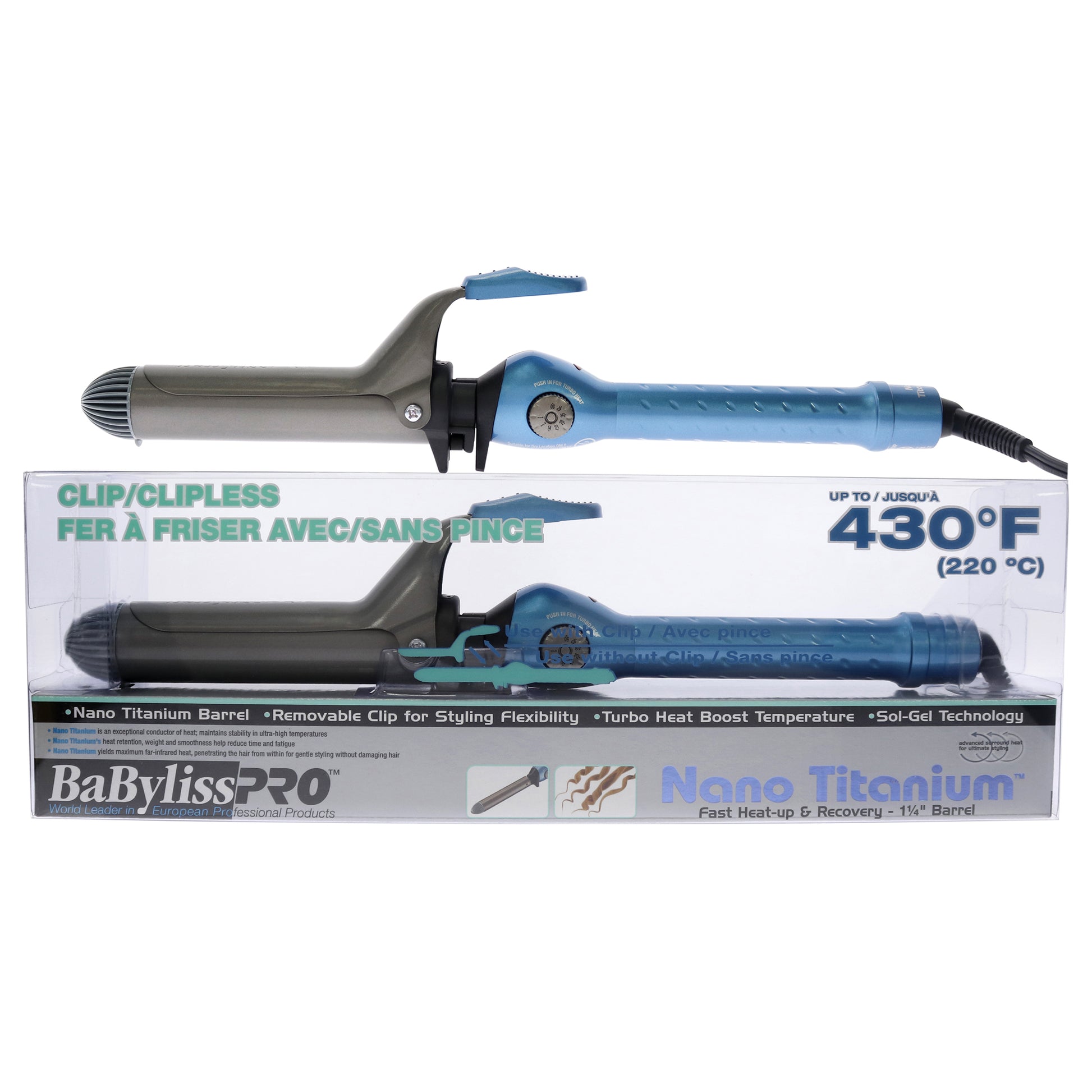 Nano Titanium Clip-Clipless Curling Iron - BABNT5125CSC - Blue-Grey