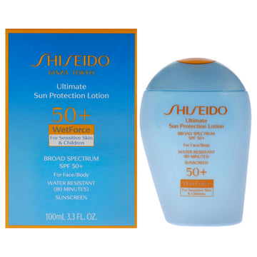 Ultimate Sun Protection Lotion WetForce SPF 50 for Sensitive Skin and Children by Shiseido for Unisex - 3.3 oz Sunscreen