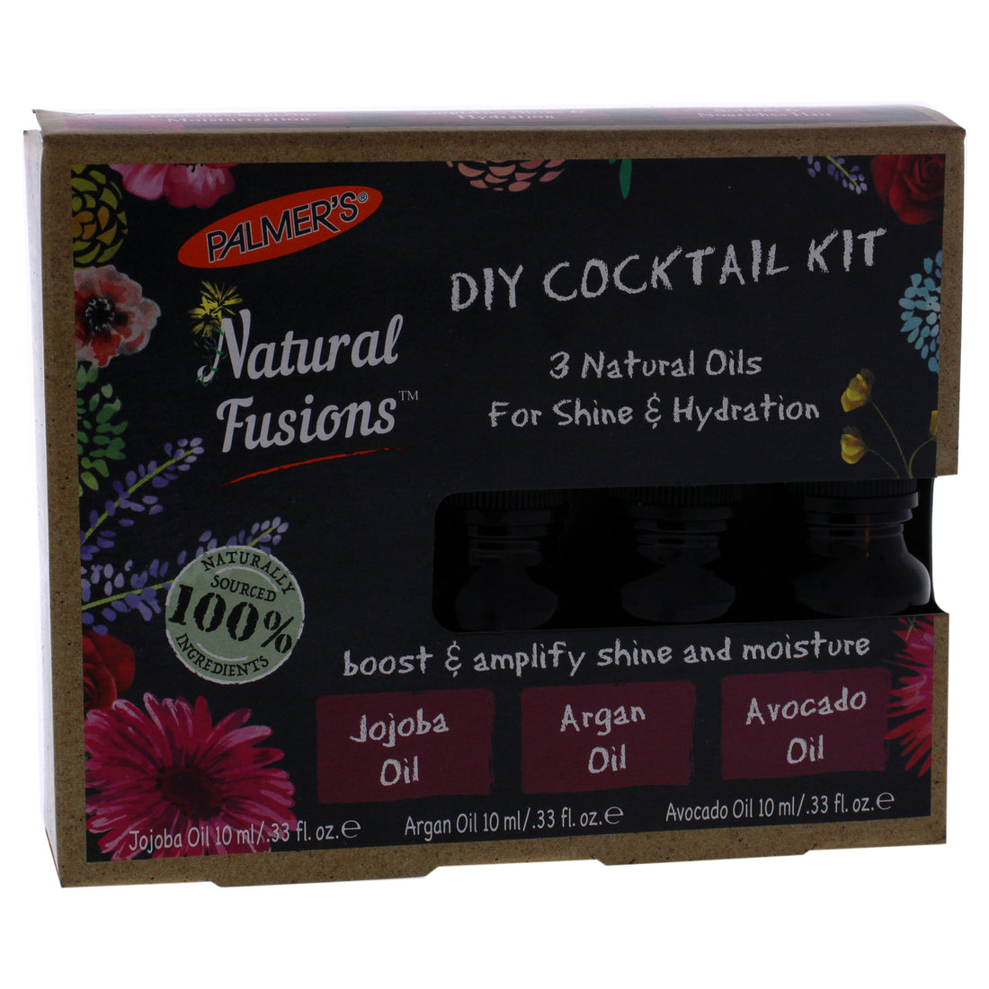 Natural Fusions Shine and Hydration DIY Cocktail Kit by Palmers for Unisex 3 x 0.33 oz Jojoba Oil, Argan Oil, Avocado Oil