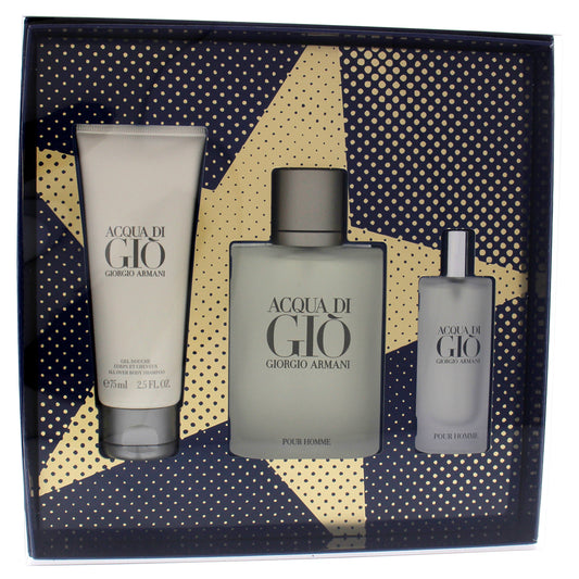 Acqua Di Gio by Giorgio Armani for Men - 3 Pc Gift Set 3.4oz EDT Spray, 0.5oz EDT Spray, 2.5oz All Over Body Shampoo