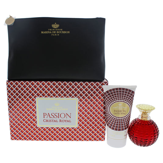 Cristal Royal Passion by Princesse Marina de Bourbon for Women - 3 Pc Gift Set 3.4oz EDP Spray, 5oz Body Lotion, Pouch