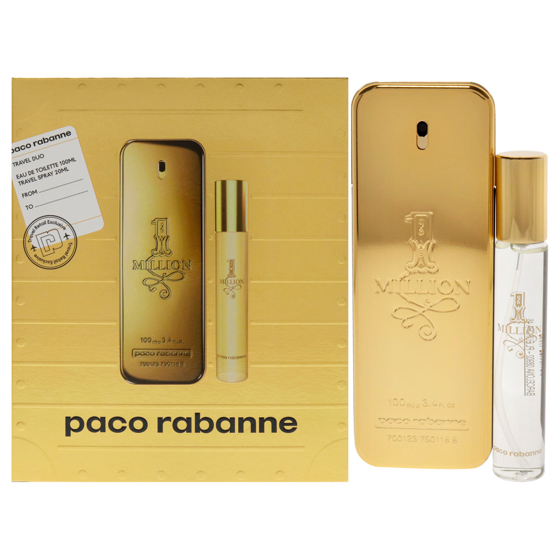 1 Million by Paco Rabanne for Men - 2 Pc Gift Set 3.4oz EDT Spray, 0.68oz EDT Spray