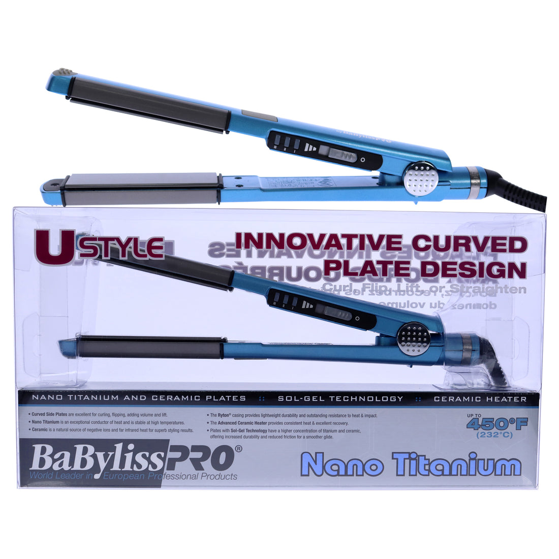 Nano Titanium Innovative Curved Plate Flat Iron - BNT2071C - Blue