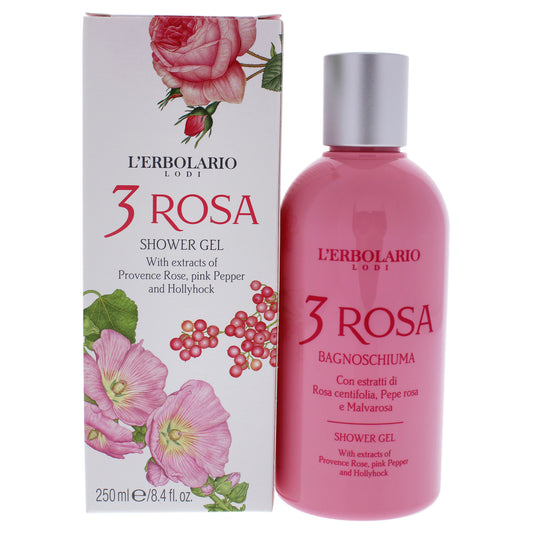 3 Rosa Shower Gel by LErbolario for Women - 8.4 oz Shower Gel