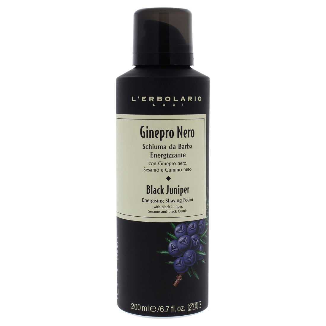 Black Juniper Energising Shaving Foam by LErbolario for Men - 6.7 oz Shave Foam