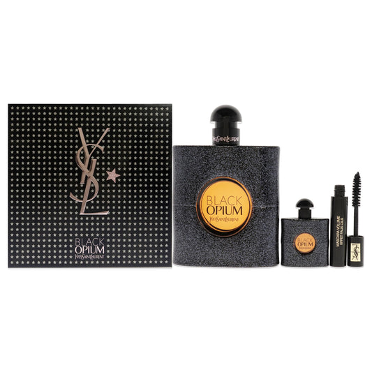 Black Opium by Yves Saint Laurent for Women - 3 Pc Gift Set 3oz EDP Spray, 0.25oz EDP Mini, 0.06oz Mascara