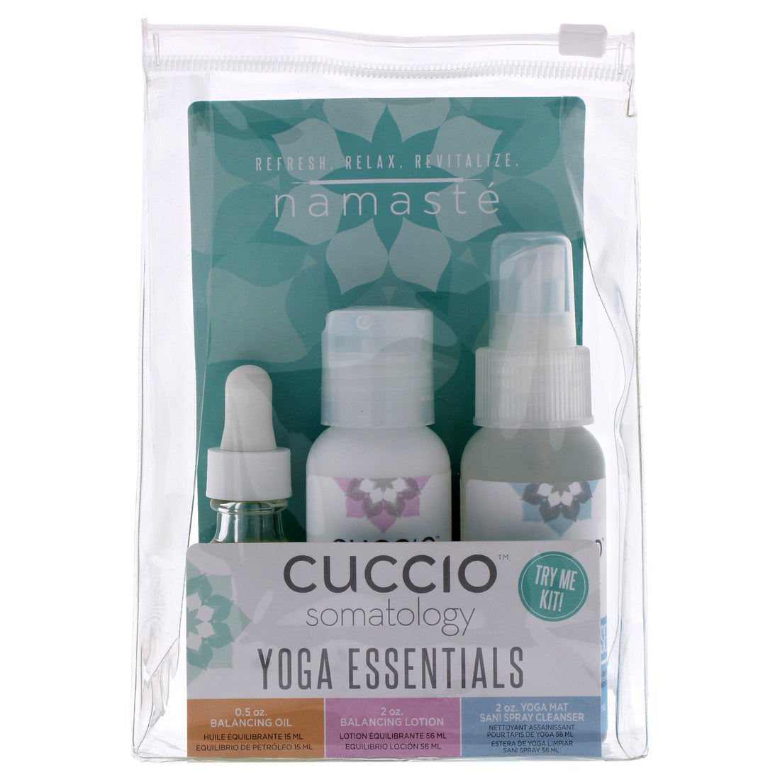 Somatology Yoga Essentials Kit by Cuccio Somatology for Unisex - 3 Pc 0.5oz Balancing Oil, 2oz Balancing Lotion, 2oz Yoga Mat Sani Spray Cleanser