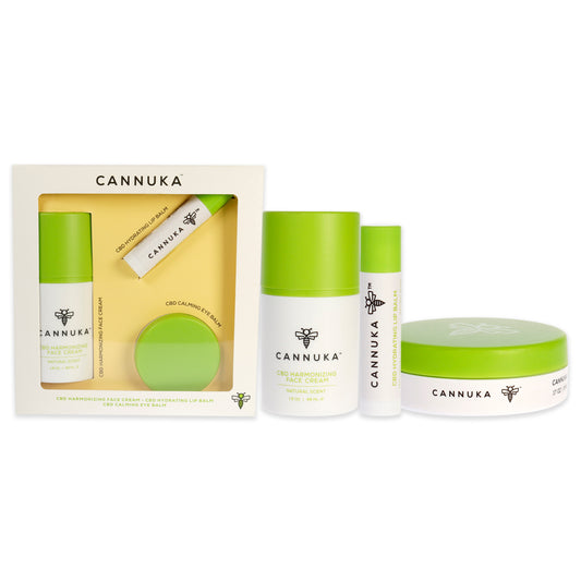 Hydrating Face Kit by Cannuka for Women - 3 Pc Kit 1.6 oz Harmonizing Face Cream, 0.17 oz Calming Eye Balm, 0.15 oz Hydrating Lip Balm