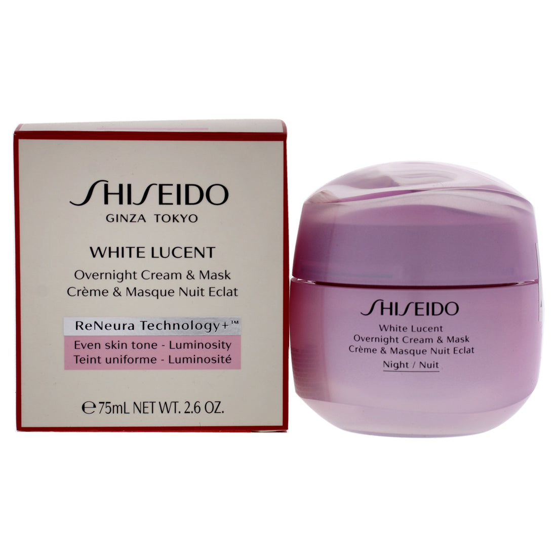 White Lucent Overnight Cream and Mask by Shiseido for Women - 2.6 oz Cream