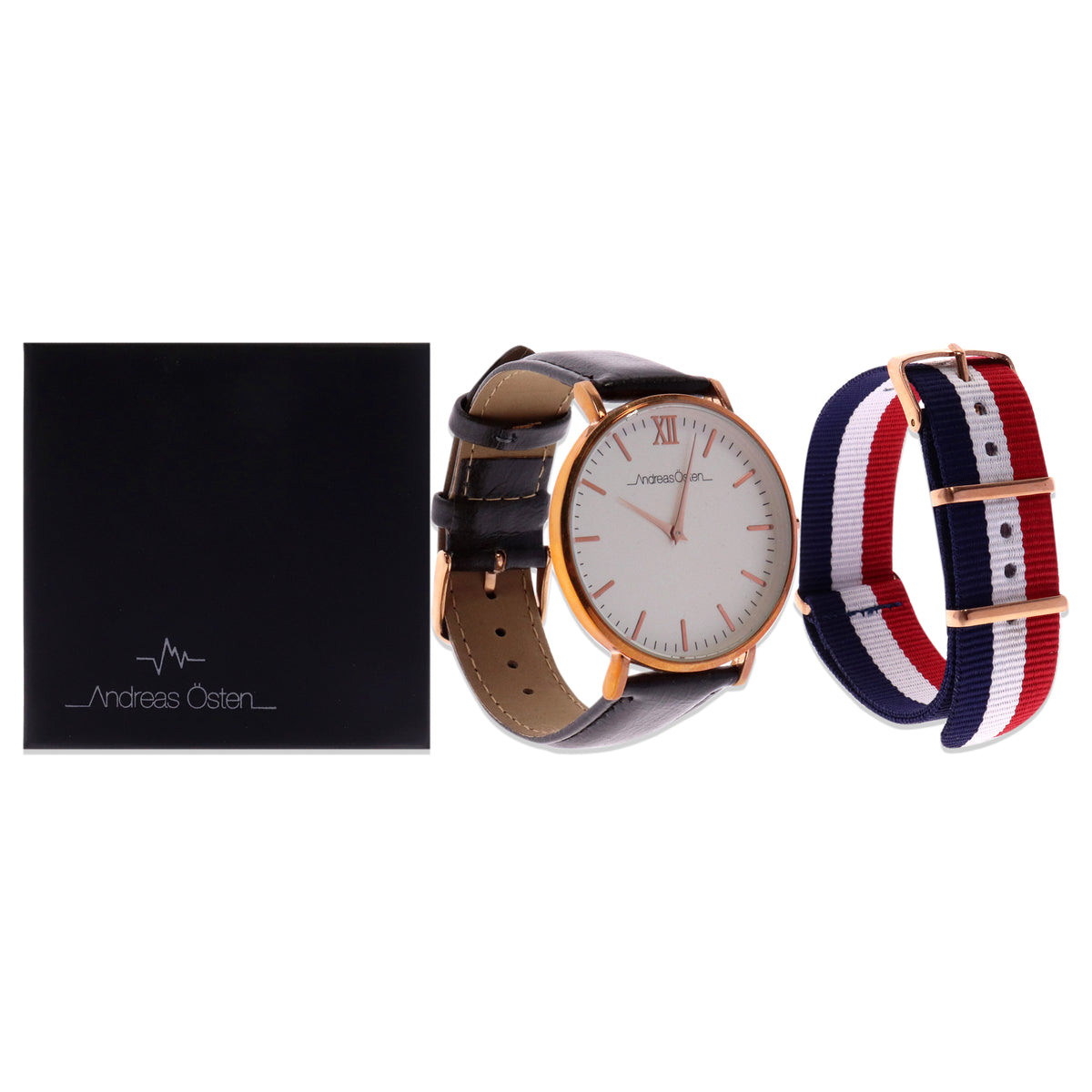 AO-102 Gold-Black Leather Strap Watch by Andreas Osten for Unisex - 1 Pc Watch