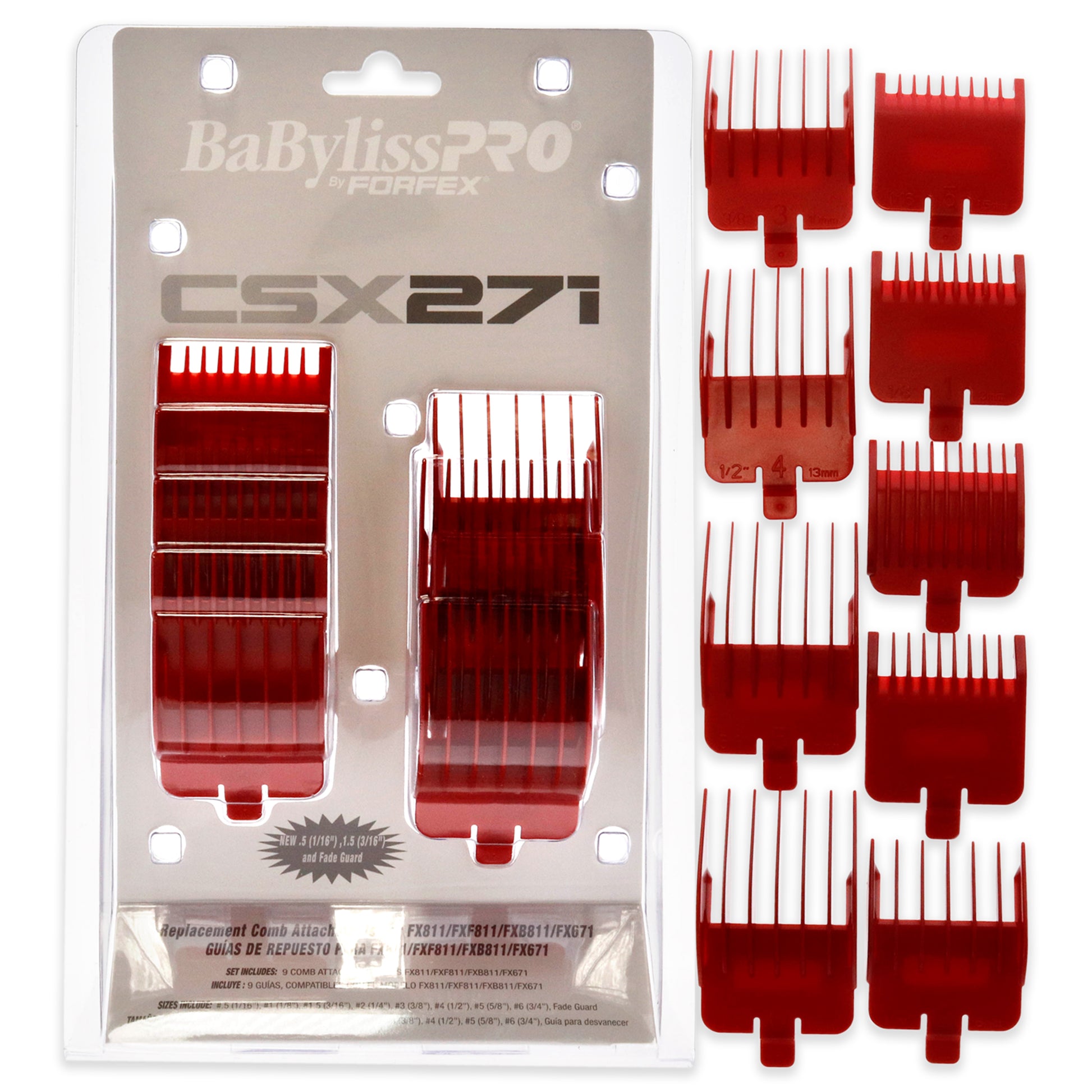 Forfex Replacement Comb Attachments - FXCSX271 - Red by BaBylissPRO for Unisex - 9 Pc Comb