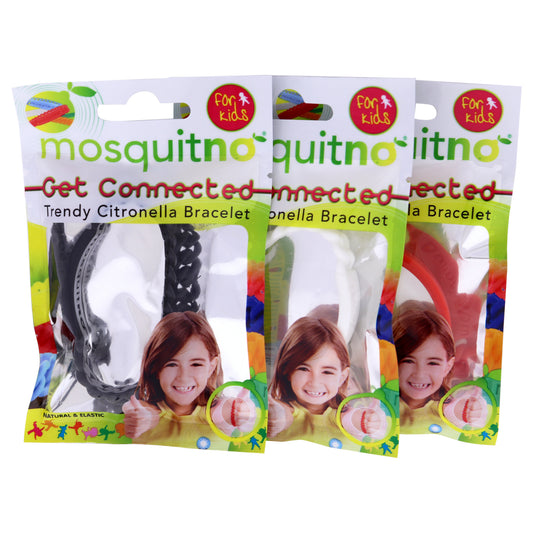 Get Connected Citronella Bracelet Set by Mosquitno for Kids - 3 Pc Bracelet Red, White, Black
