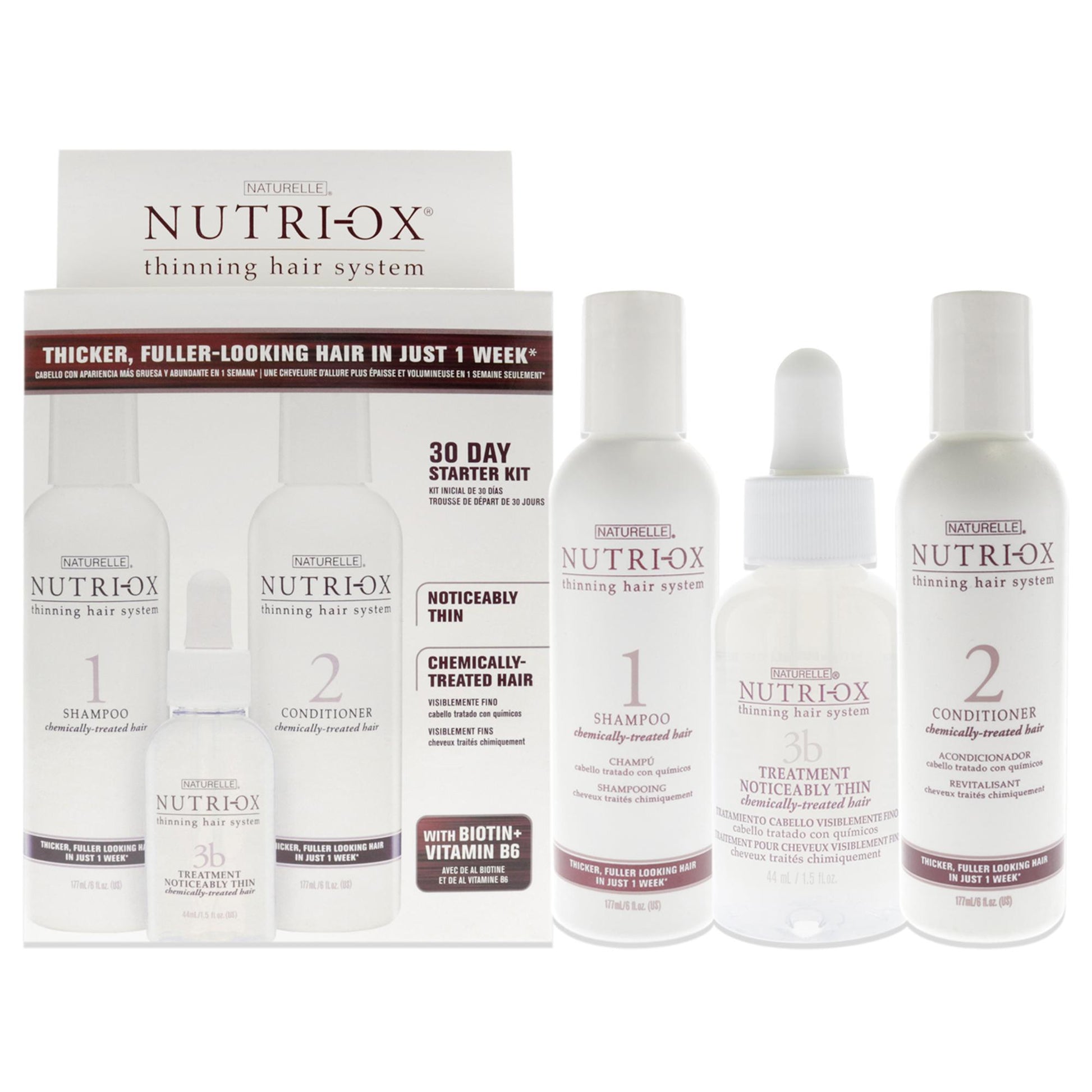 Extremely Thin Chemically Treated Hair Starter Kit by Nutri-Ox for Unisex - 3 Pc Gift Set 6oz Shampoo Chemically-Treated, 6oz Conditioner Chemically-Treated, 1.5oz Treatment for First Signs Noticeably Thin Chemically-Treated