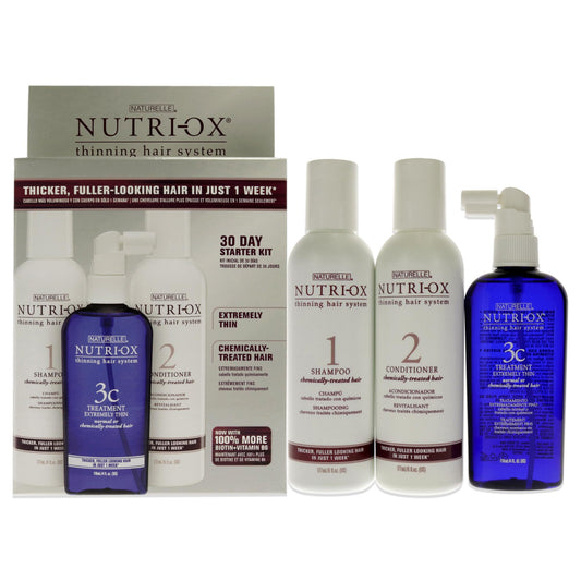 Extremely Thin Chemically Treated Hair Starter Kit by Nutri-Ox for Unisex - 3 Pc Gift Set 6oz Shampoo Chemically-Treated, 6oz Conditioner Chemically-Treated, 4oz Treatment for First Signs Noticeably Thin Chemically-Treated