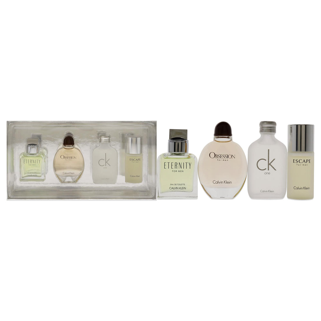 Calvin Klein by Calvin Klein for Men - 4 Pc Mini Gift Set 0.5 oz Eternity EDT, 0.5 oz Escape EDT, 0.5 oz CK One EDT and 0.5 oz Obsession EDT