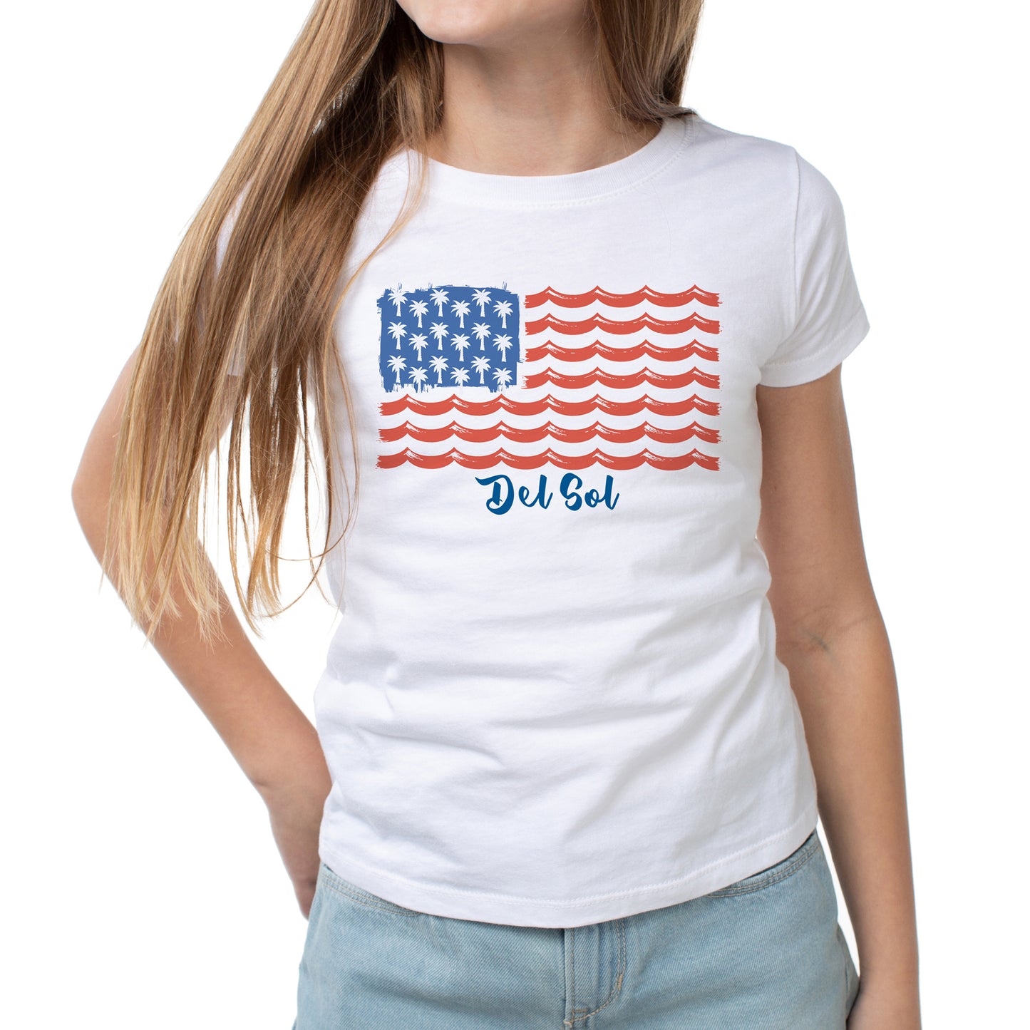 DelSol Classic Crew Tee - Tropical Americana-White