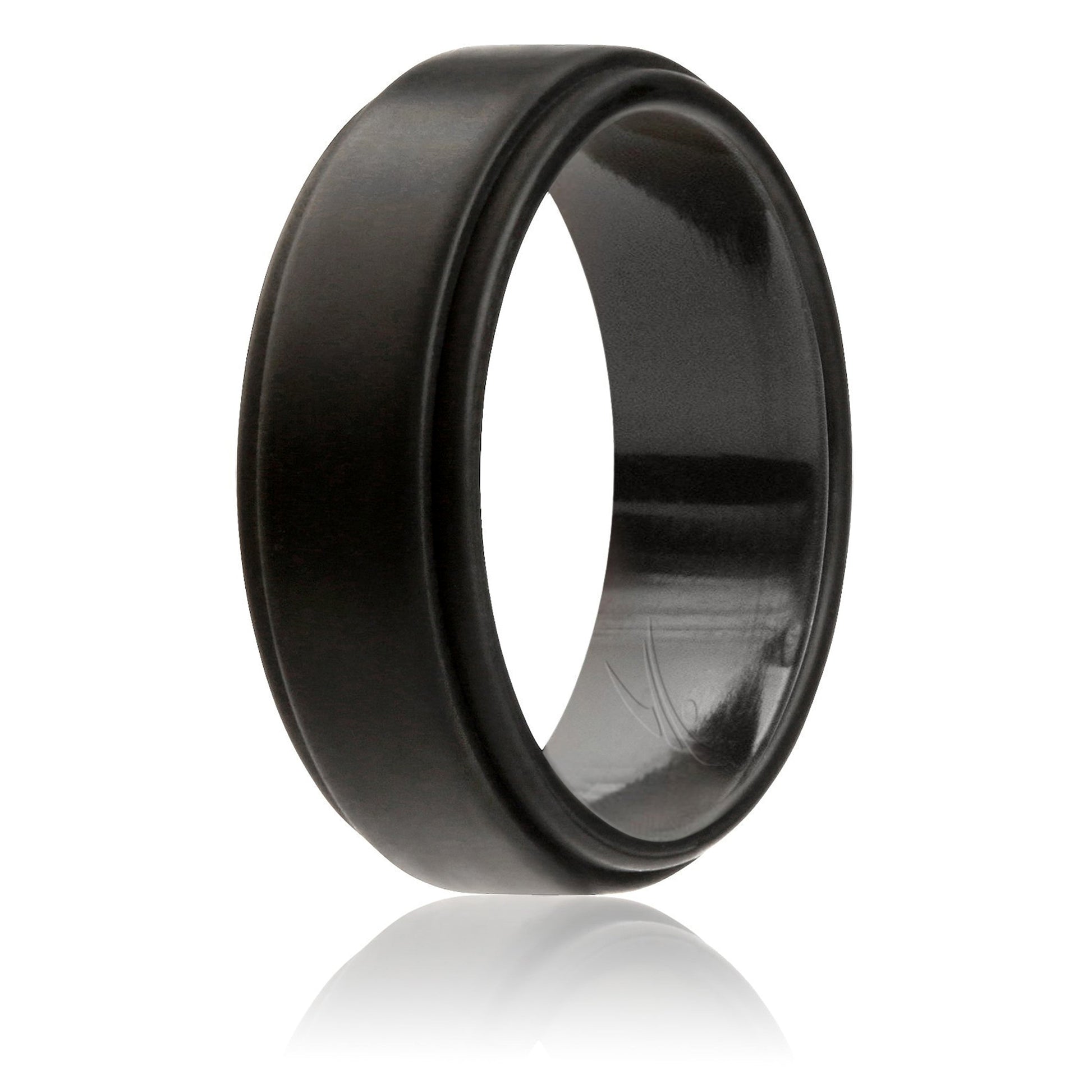 ROQ Silicone Wedding Ring - Step Edge Style - Black