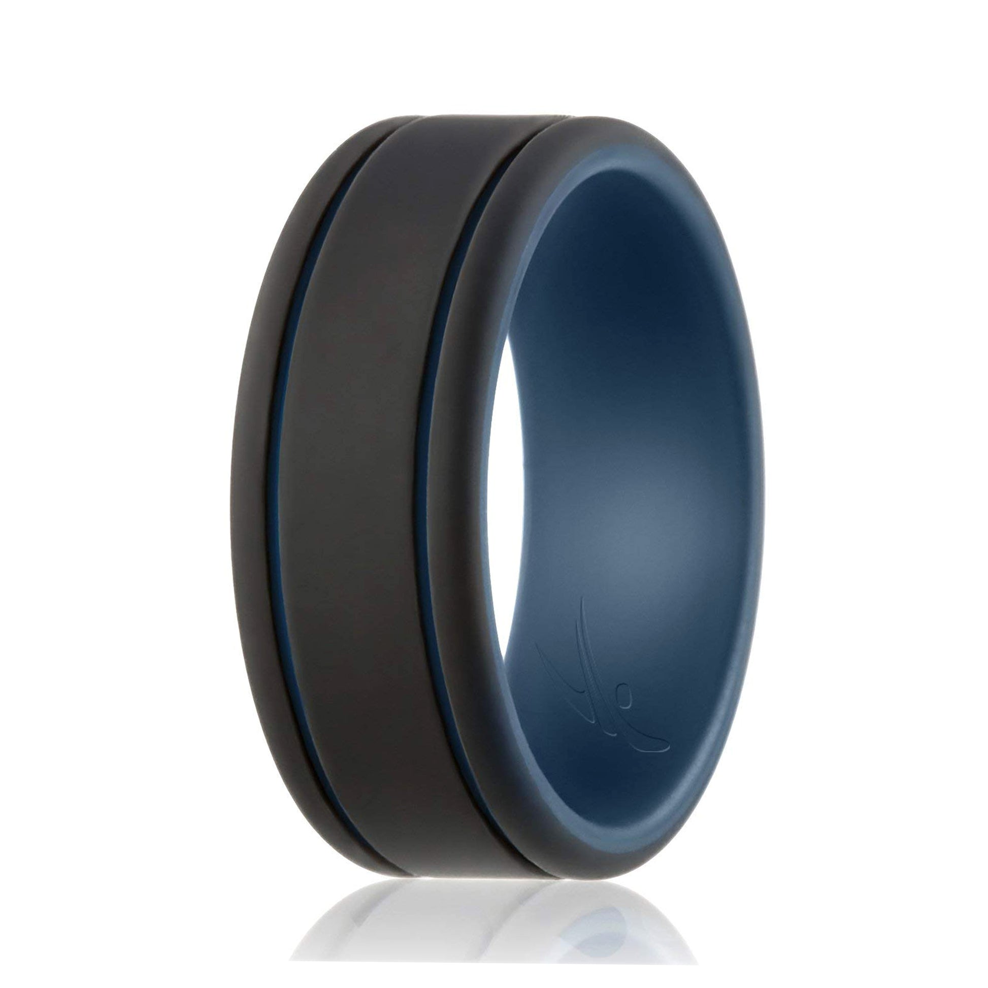 ROQ Silicone Wedding Ring - Duo Collection 2 Thin Lines - Blue-Black