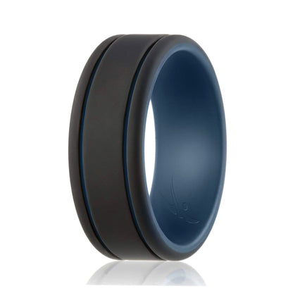 ROQ Silicone Wedding Ring - Duo Collection 2 Thin Lines - Blue-Black