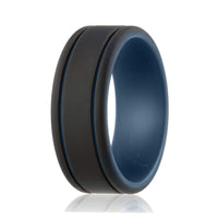 ROQ Silicone Wedding Ring - Duo Collection 2 Thin Lines - Blue-Black