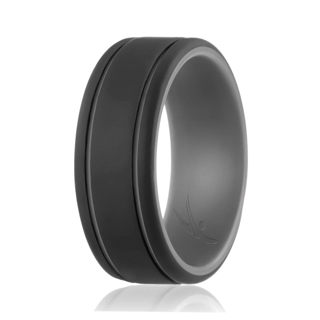 ROQ Silicone Wedding Ring - Duo Collection 2 Thin Lines - Grey-Black