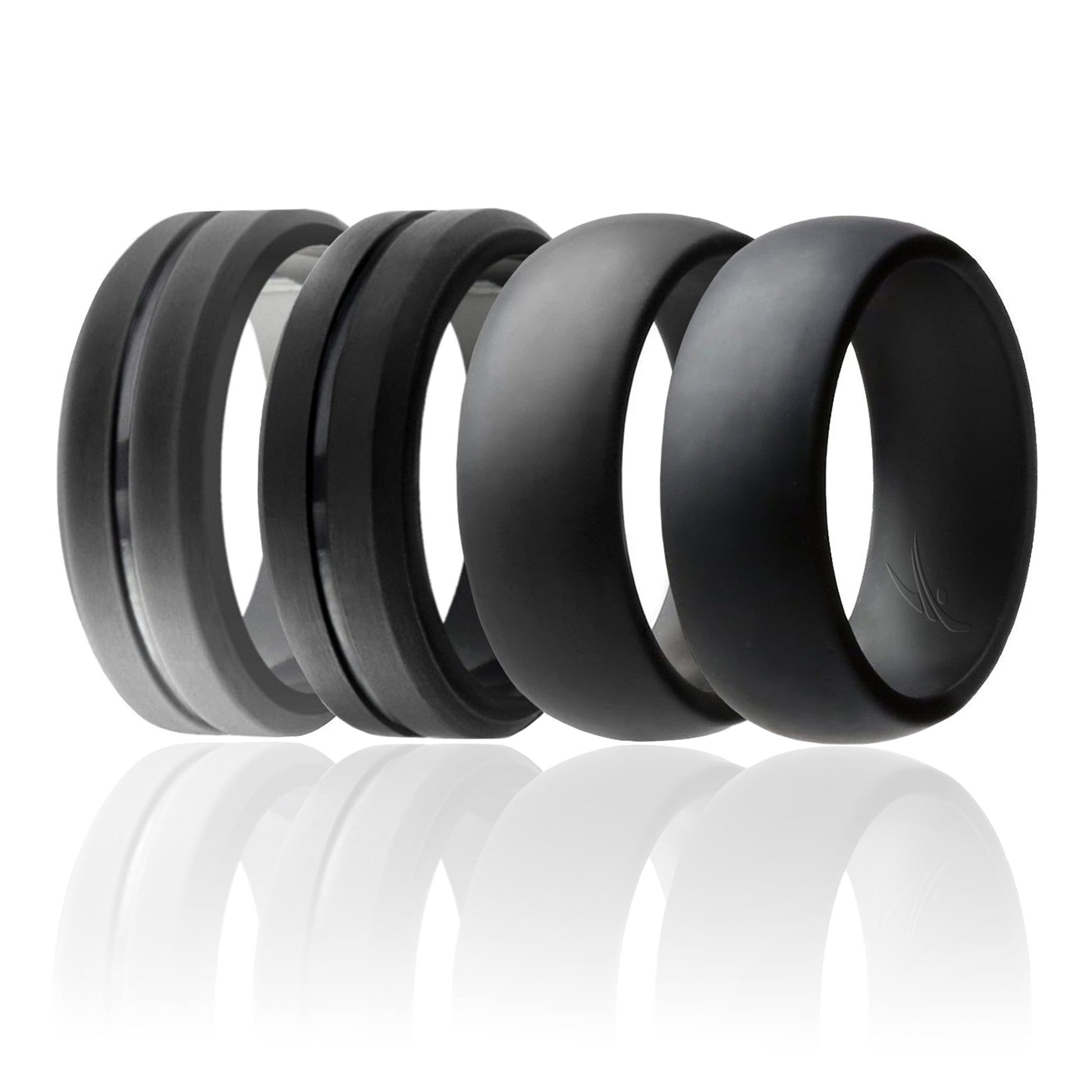 Silicone Wedding Ring - Engraved Middle Line and Dome Style Set
