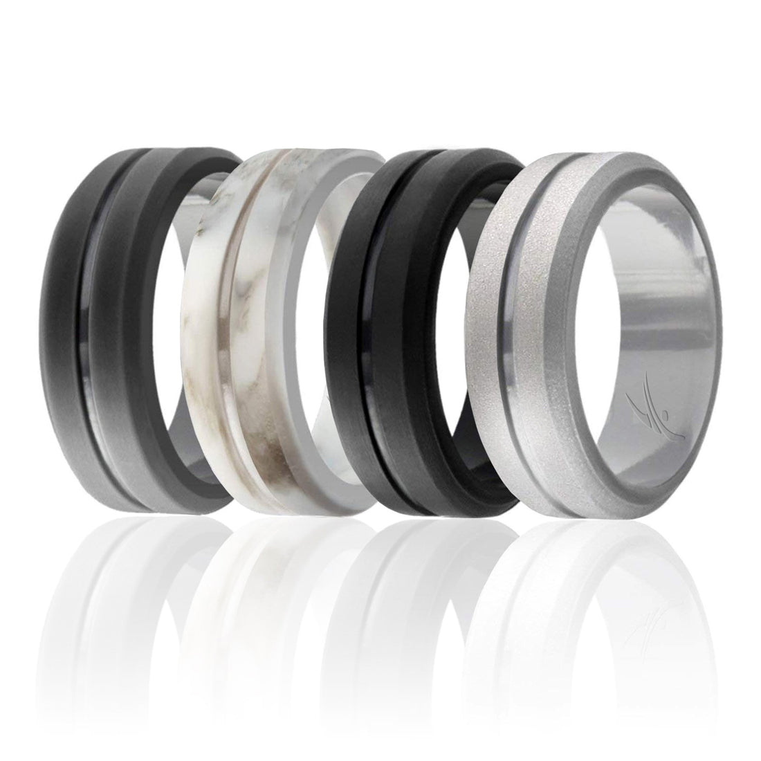 Silicone Wedding Ring - Engraved Middle Line Set