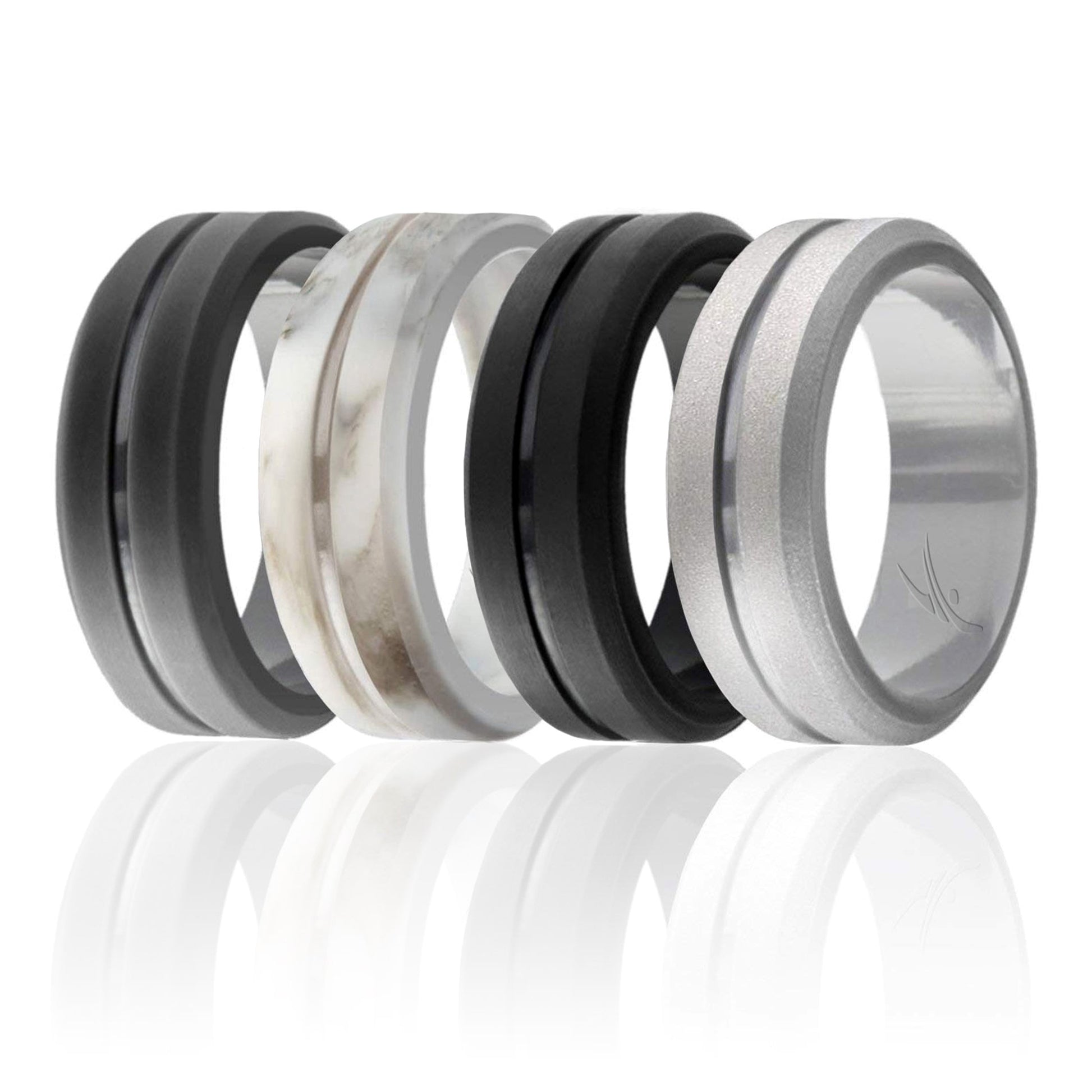 Silicone Wedding Ring - Engraved Middle Line Set