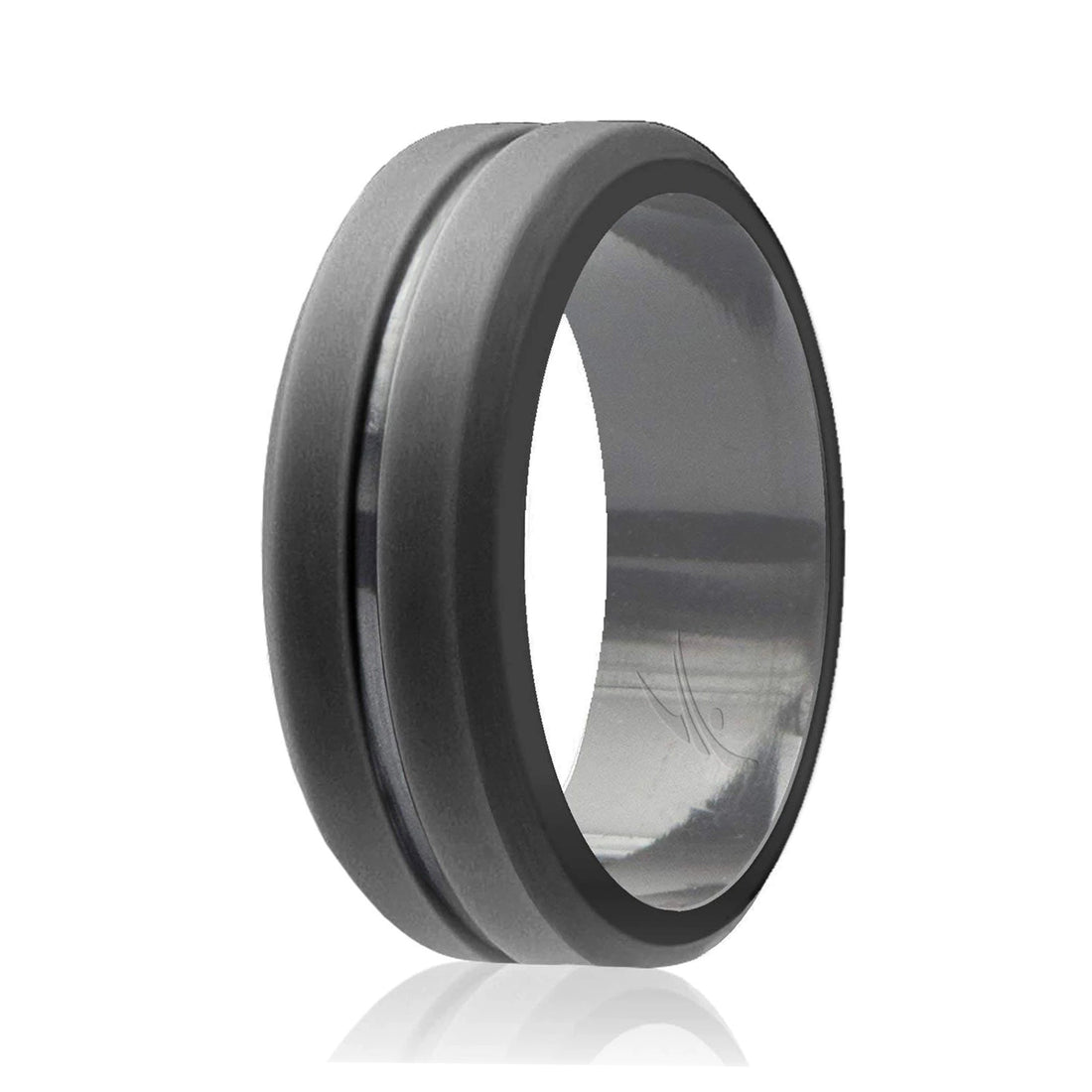 ROQ Silicone Wedding Ring - Engraved Middle Line - Grey