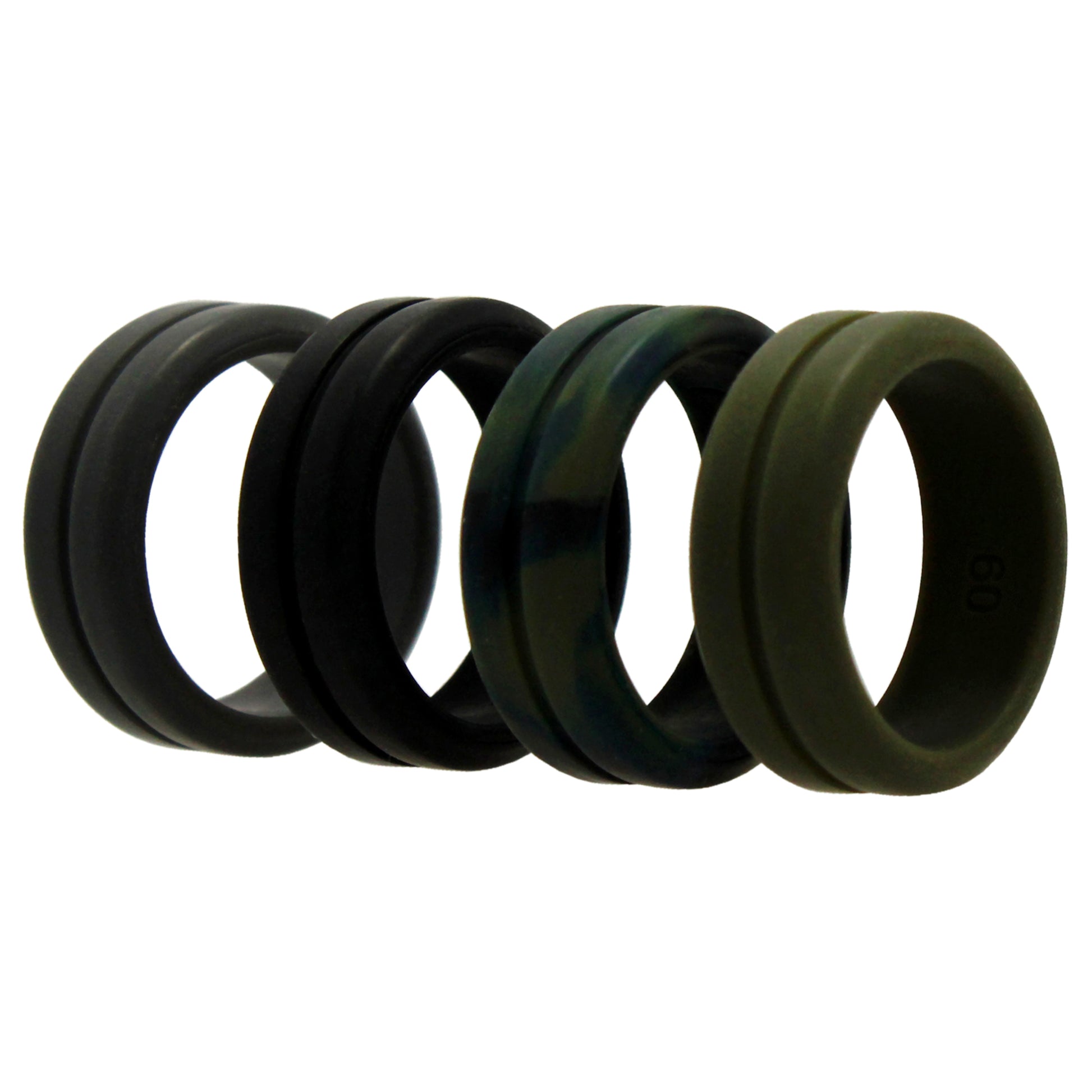 Silicone Wedding Ring - Engraved Middle Line Set - Olive Camo