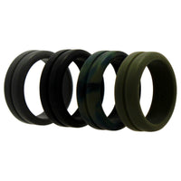 Silicone Wedding Ring - Engraved Middle Line Set - Olive Camo