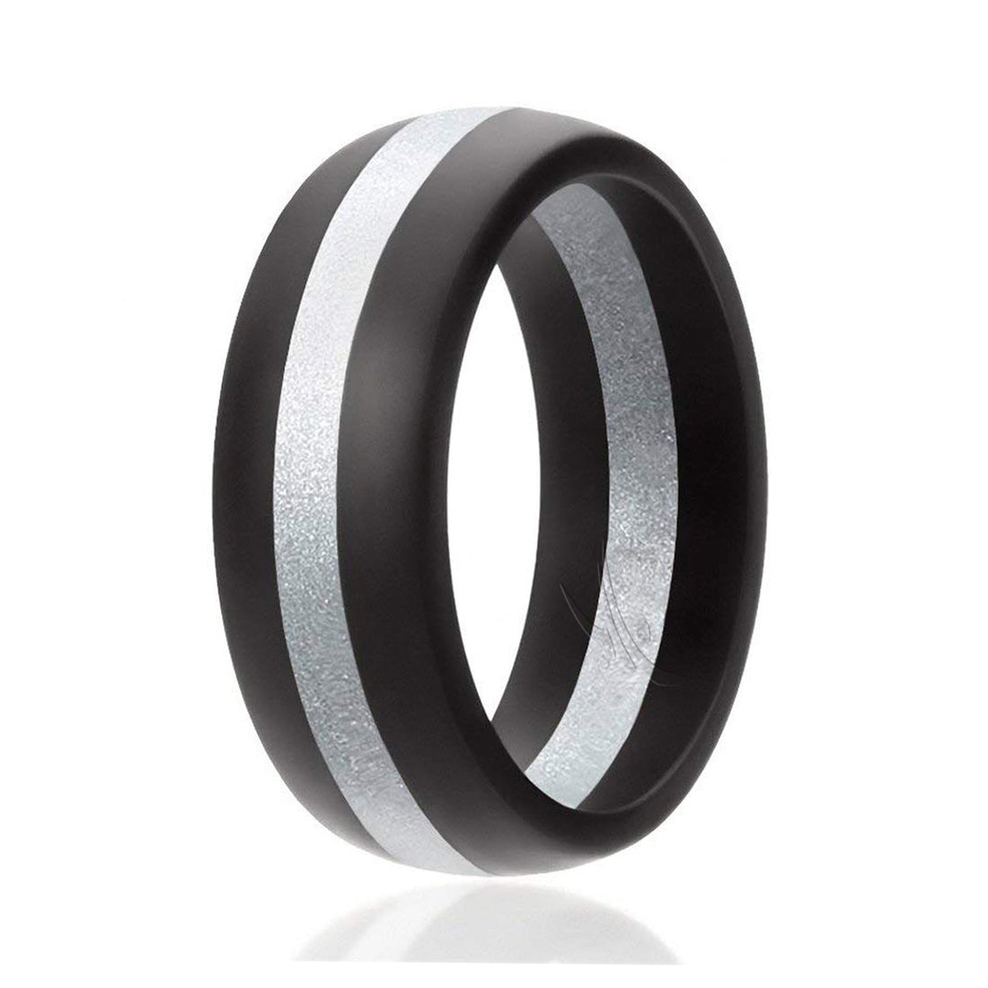 ROQ Silicone Wedding Ring - Dome Style with Middle Line - Balck-Silver