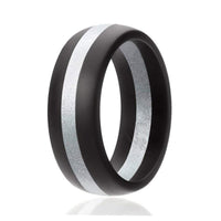 ROQ Silicone Wedding Ring - Dome Style with Middle Line - Balck-Silver