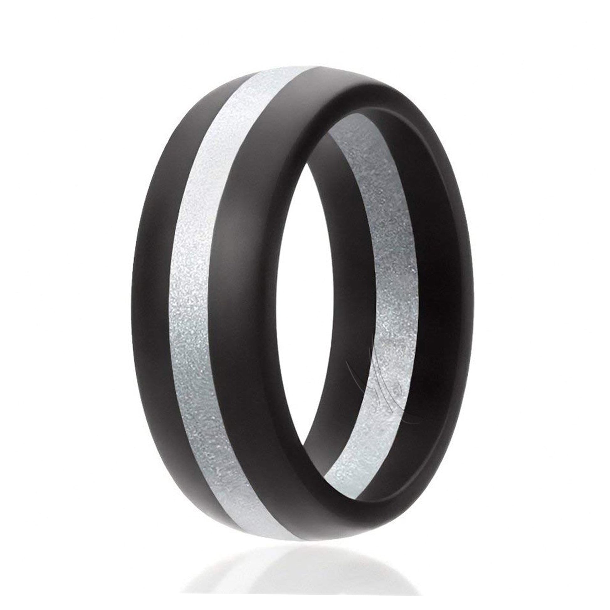 ROQ Silicone Wedding Ring - Dome Style with Middle Line - Balck-Silver